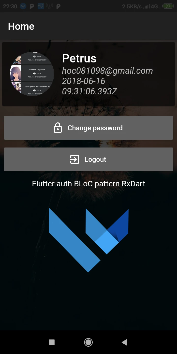 node-auth-flutter-BLoC-pattern-RxDart 界面截图