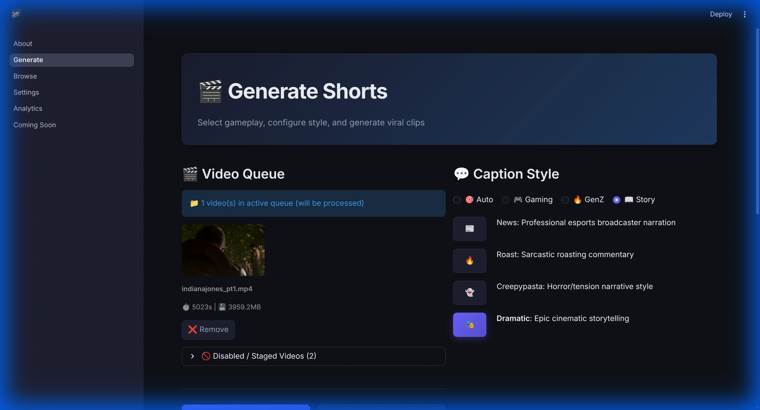 autoshorts 界面截图