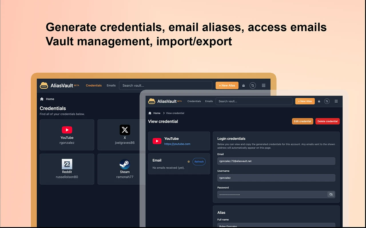aliasvault 界面截图