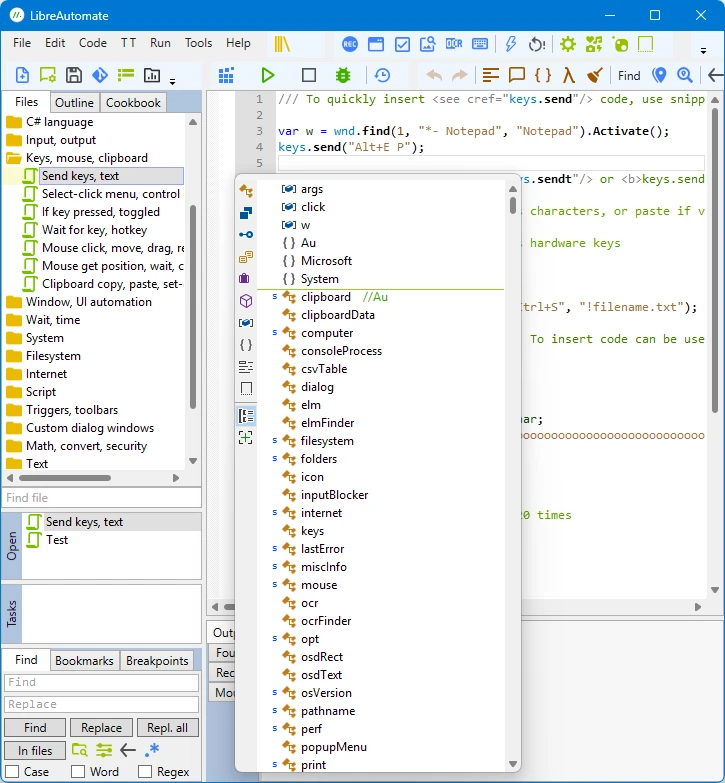 LibreAutomate 主界面