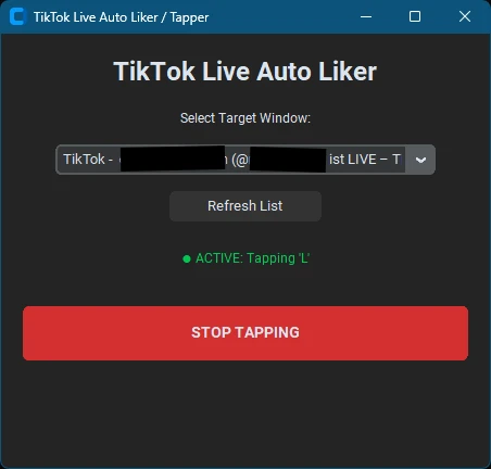 TikTok-Live-Auto-Liker-Tapper 界面截图