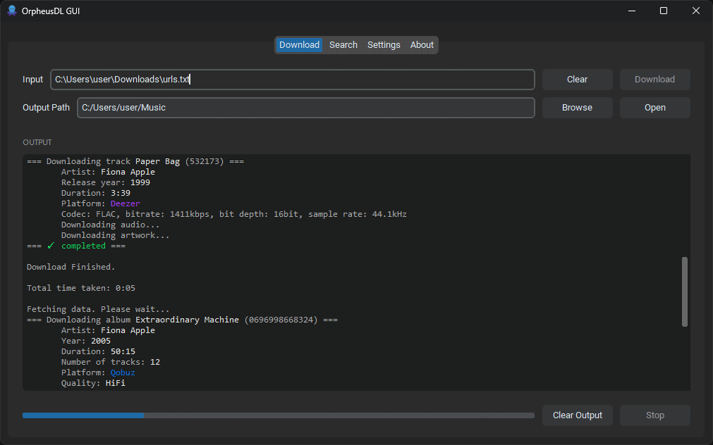 OrpheusDL-GUI 主界面
