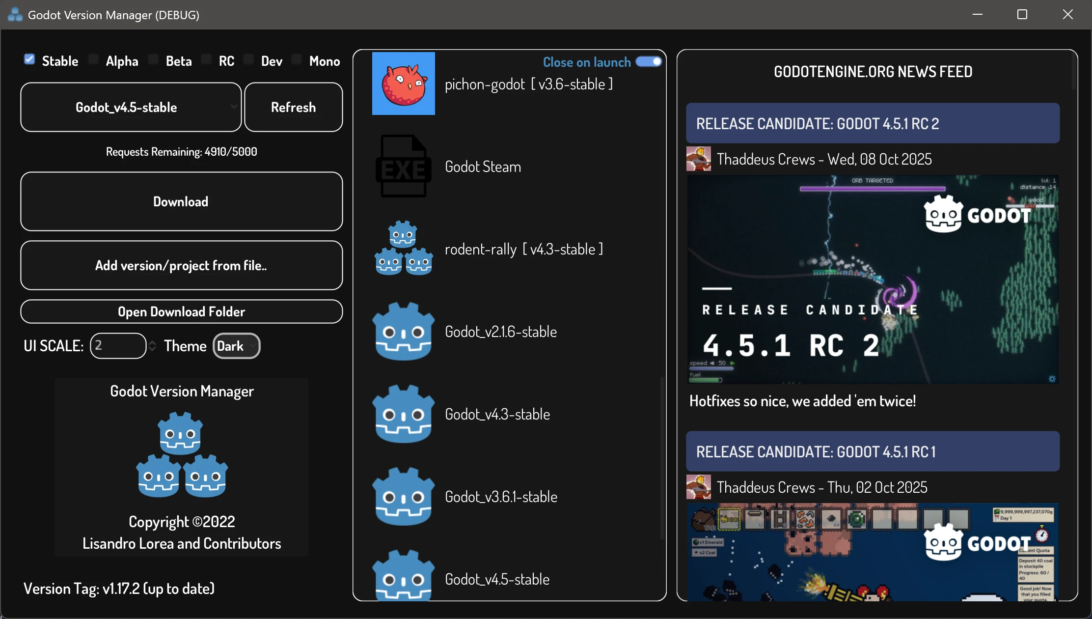 godot-version-manager 界面截图