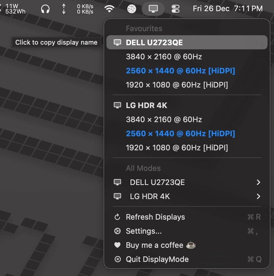 displaymodemenu 界面截图