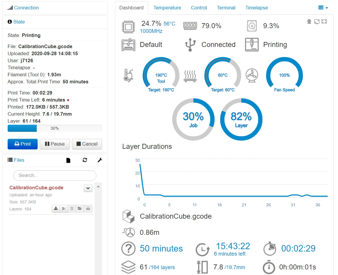 OctoPrint-Dashboard 主界面