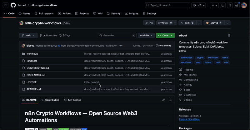 n8n-crypto-workflows 主界面