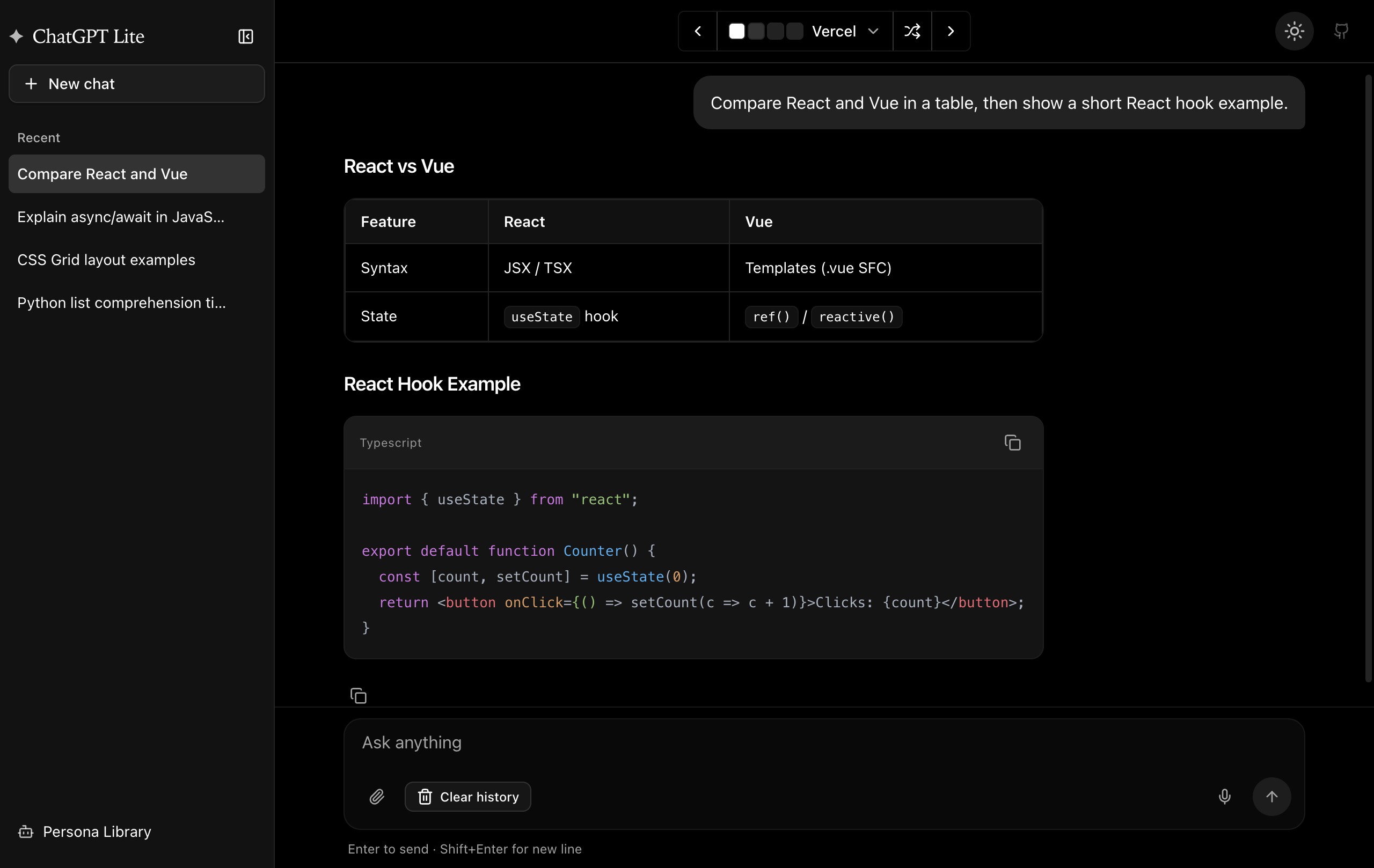 chatgpt-lite 界面截图