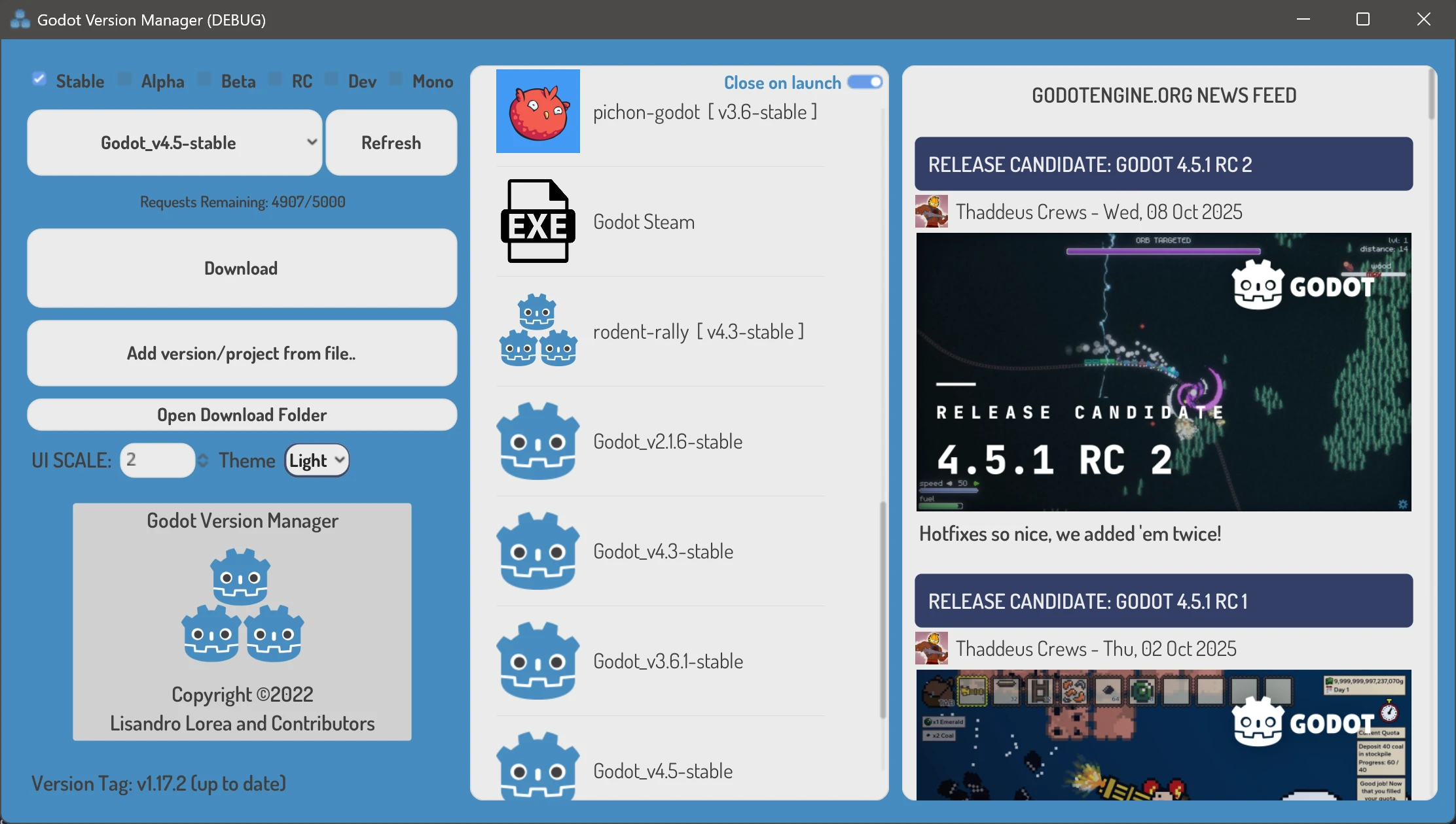 godot-version-manager 界面截图