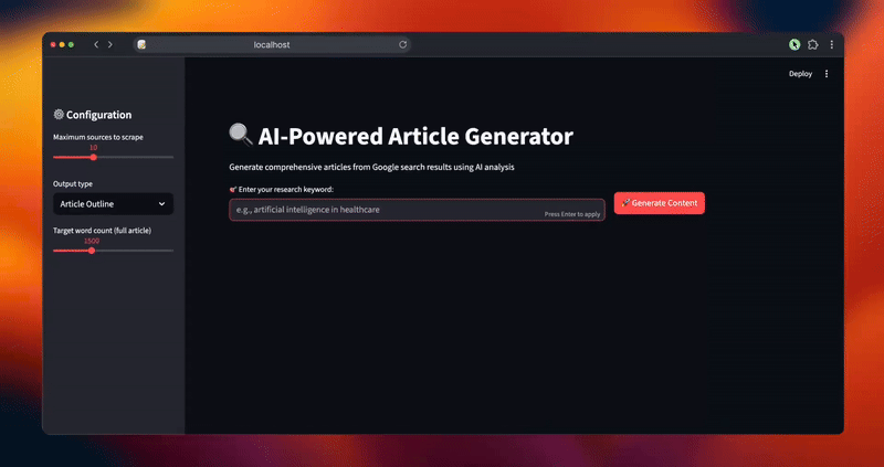 seo-article-generator 界面截图