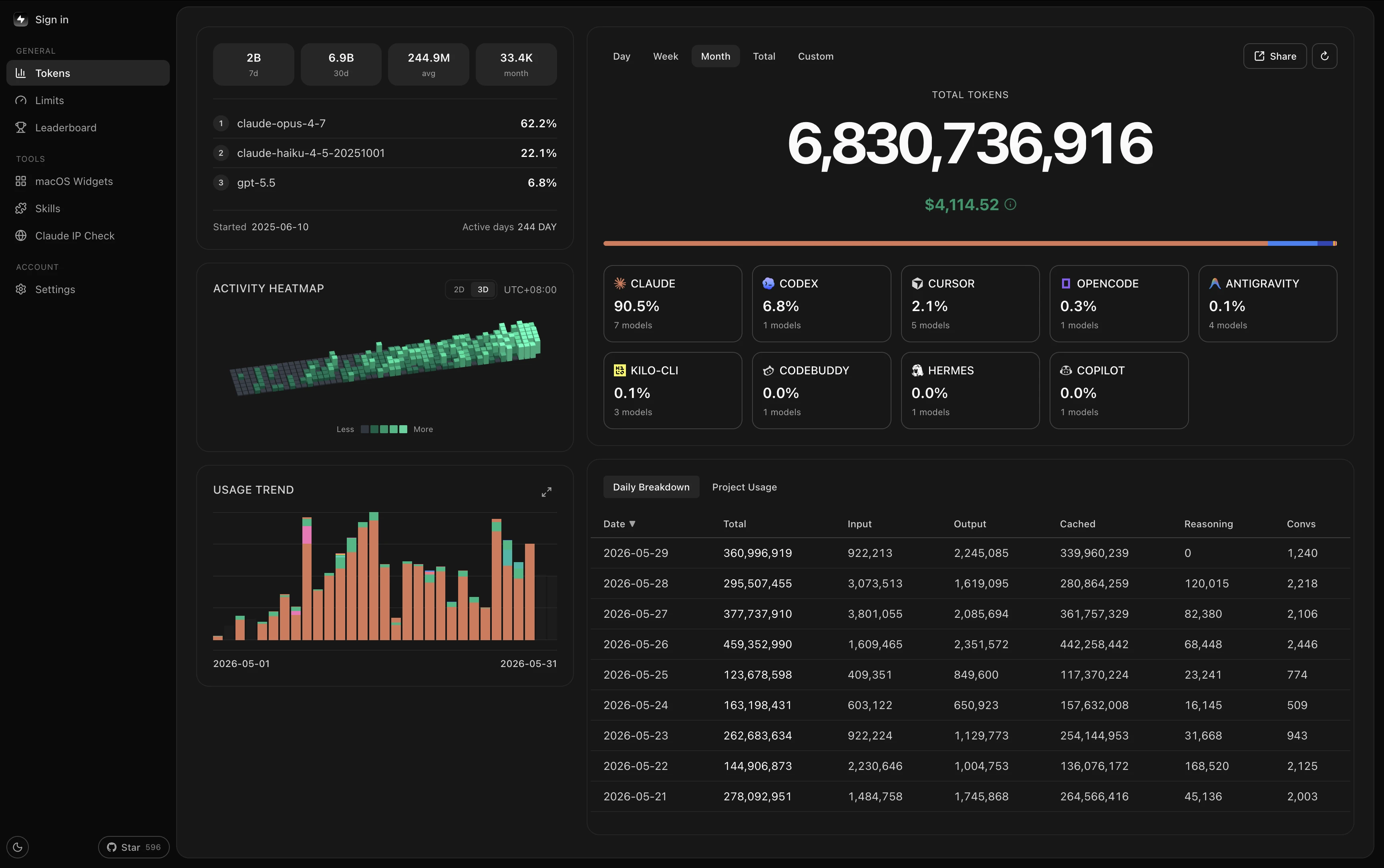 TokenTracker 界面截图