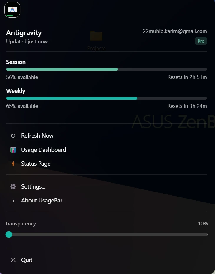 UsageBar 界面截图