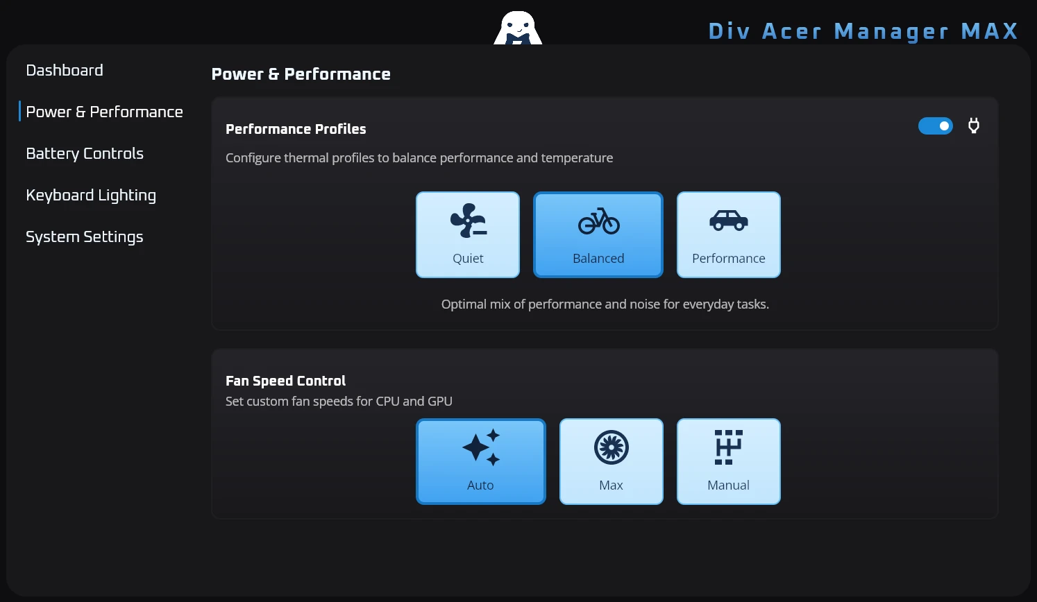 Div-Acer-Manager-Max 界面截图