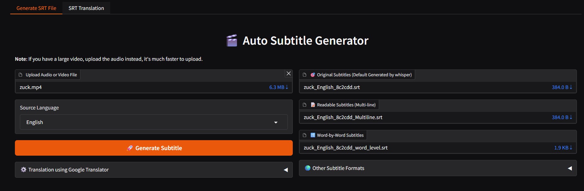 Auto-Subtitle-Generator-Free 主界面