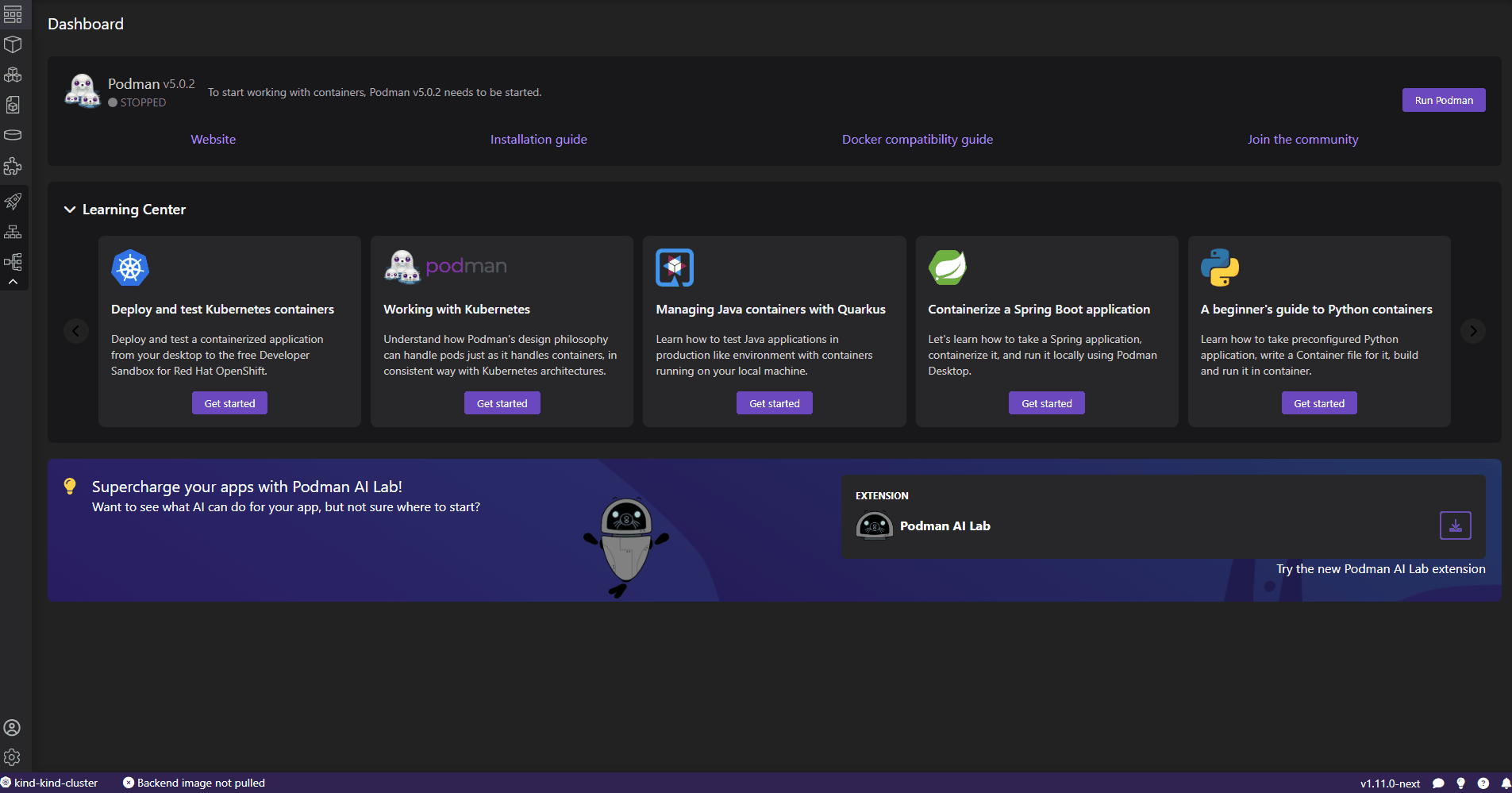 podman-desktop-extension-ai-lab 主界面