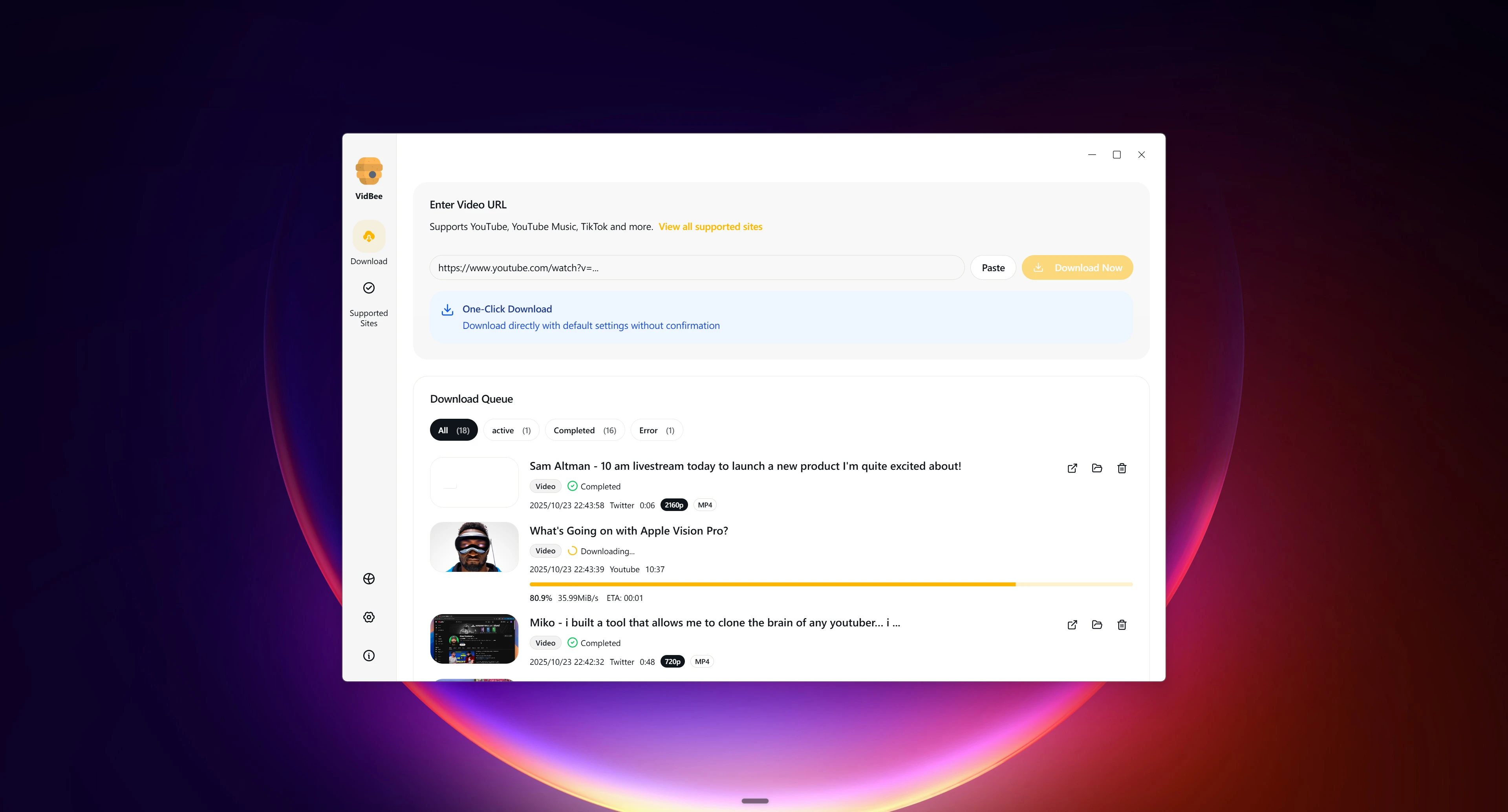 VidBee 界面截图