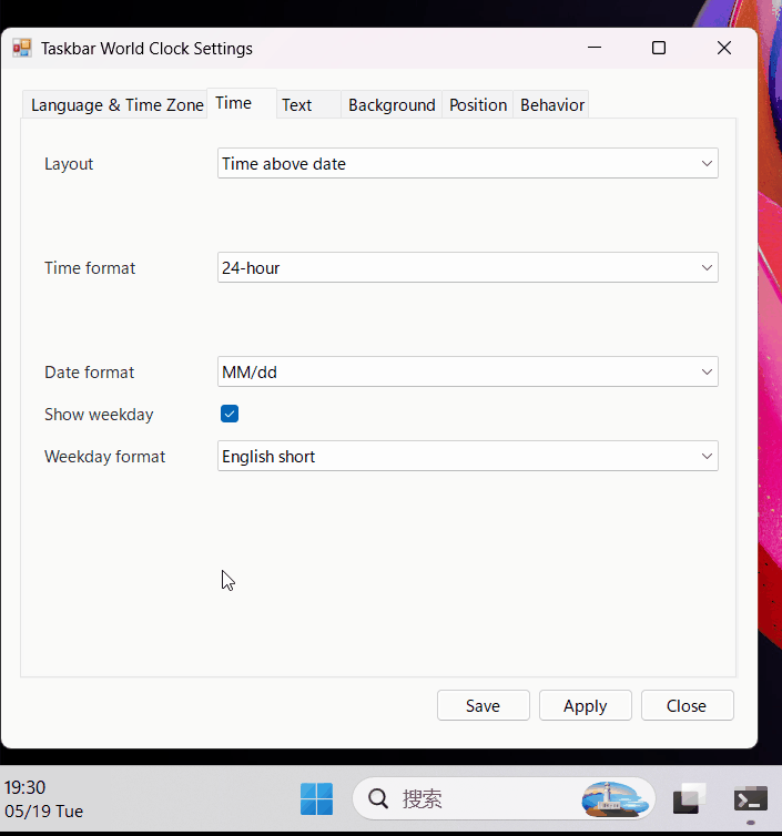 taskbar-world-clock 界面截图