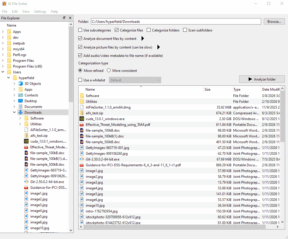 ai-file-sorter 界面截图