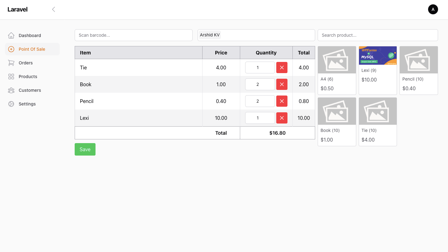 laravel-easy-pos 主界面