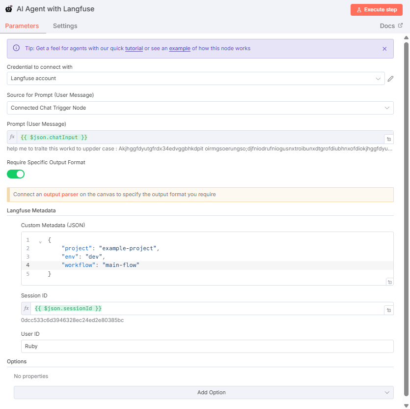 n8n-nodes-ai-agent-langfuse 界面截图