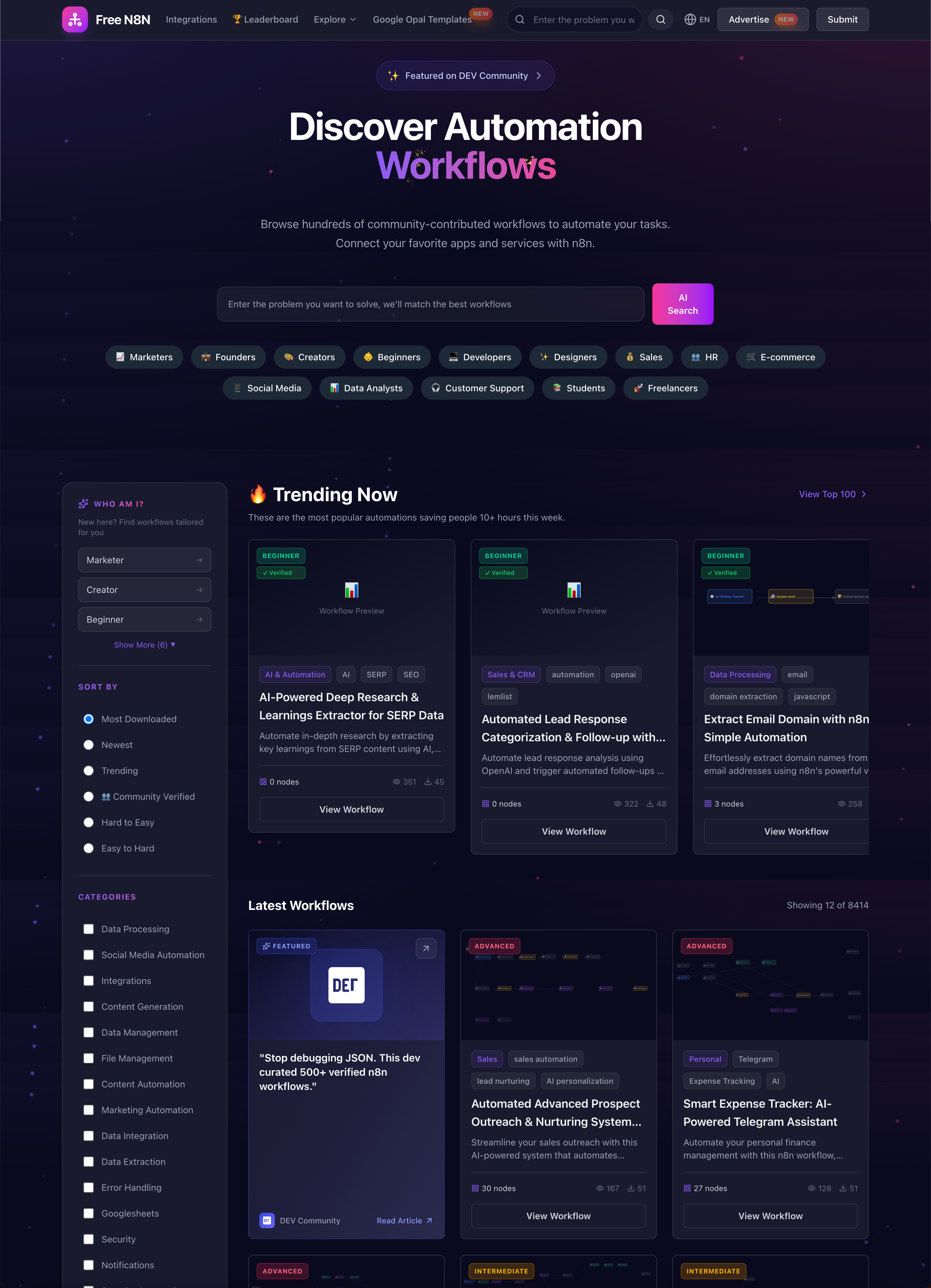 free-n8n-workflows 主界面