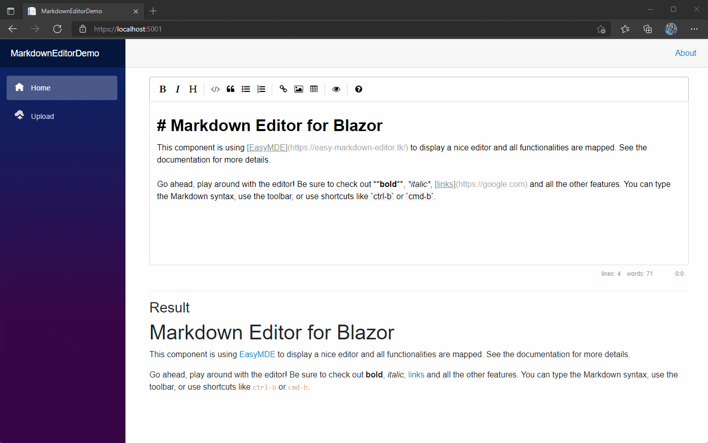 BlazorMarkdownEditor 界面截图