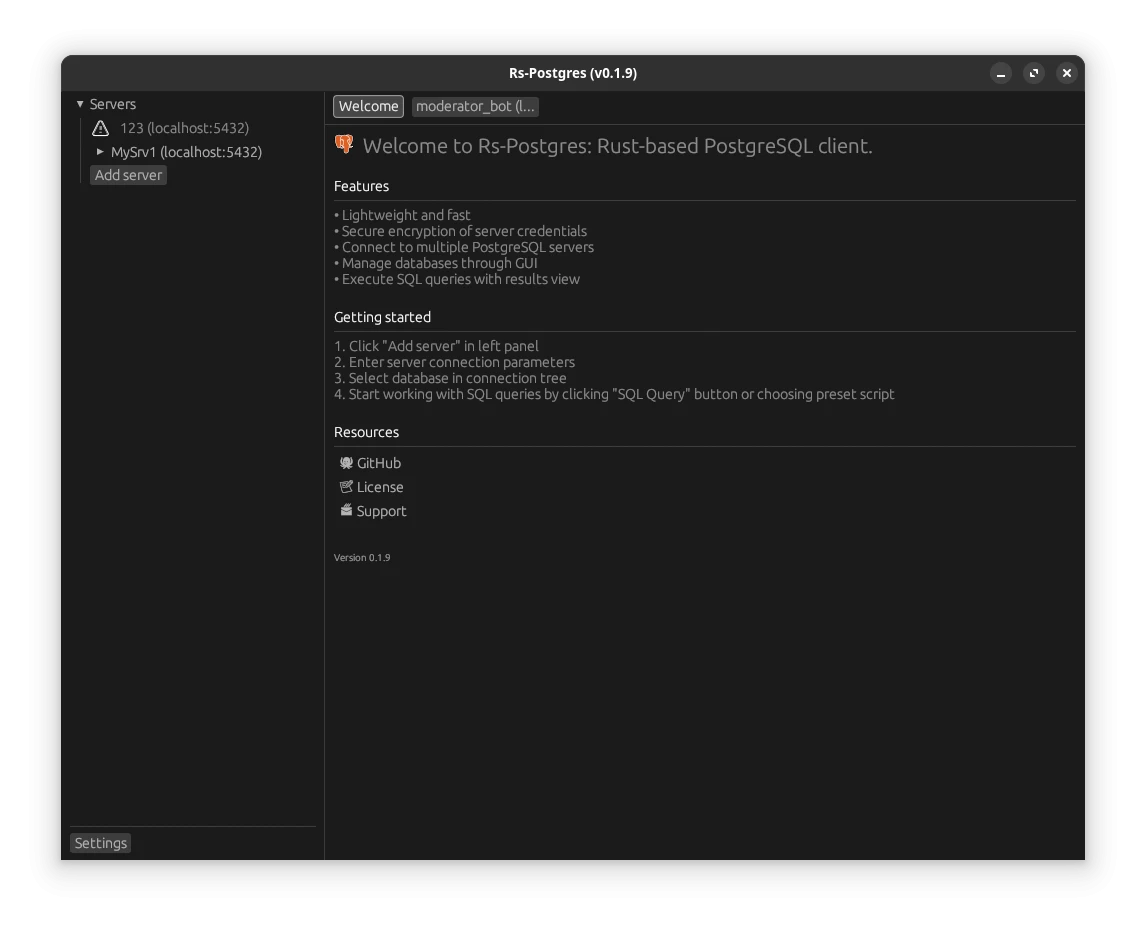 rs-postgres 界面截图