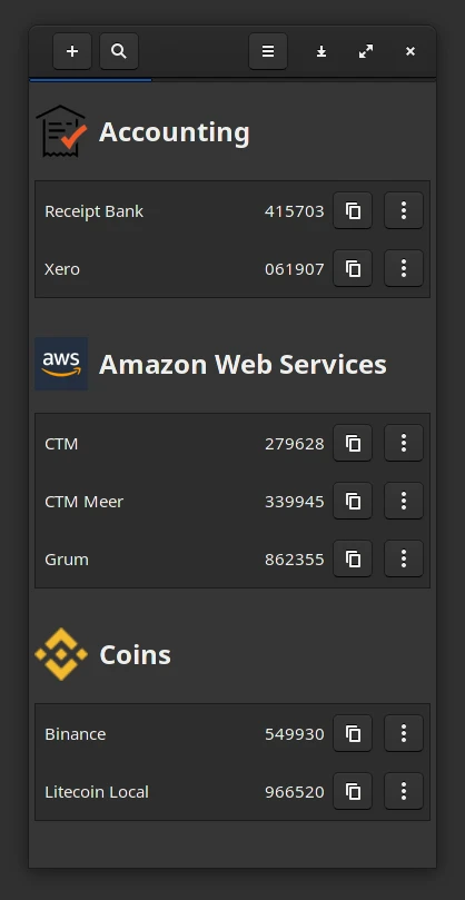 authenticator-rs 界面截图
