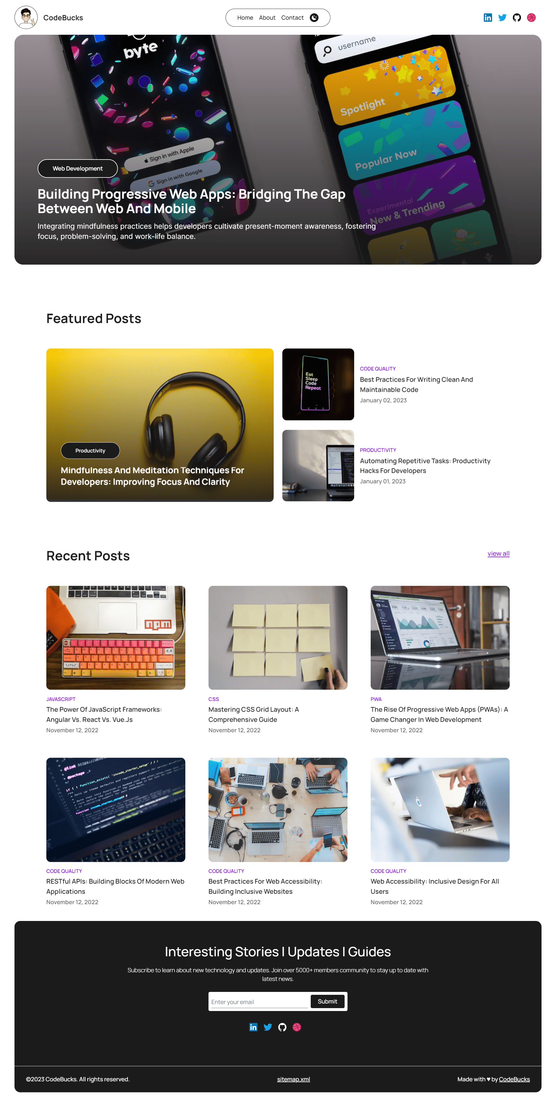 Nextjs-tailwindcss-blog-template 主界面