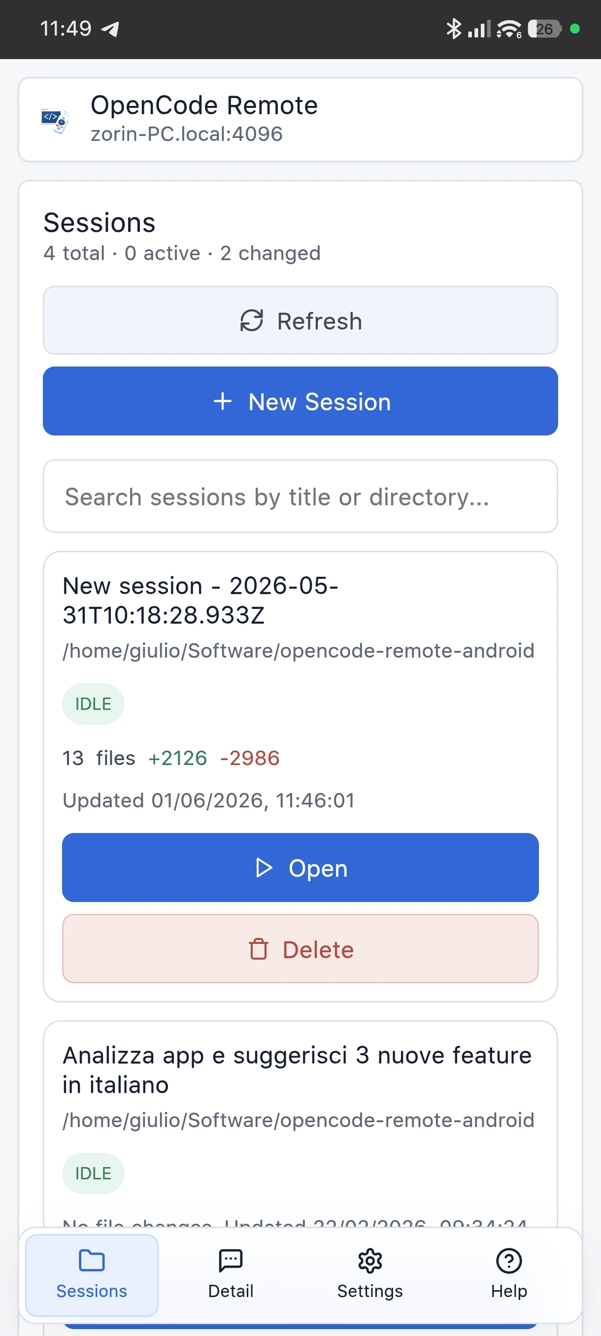 opencode-remote-android 主界面
