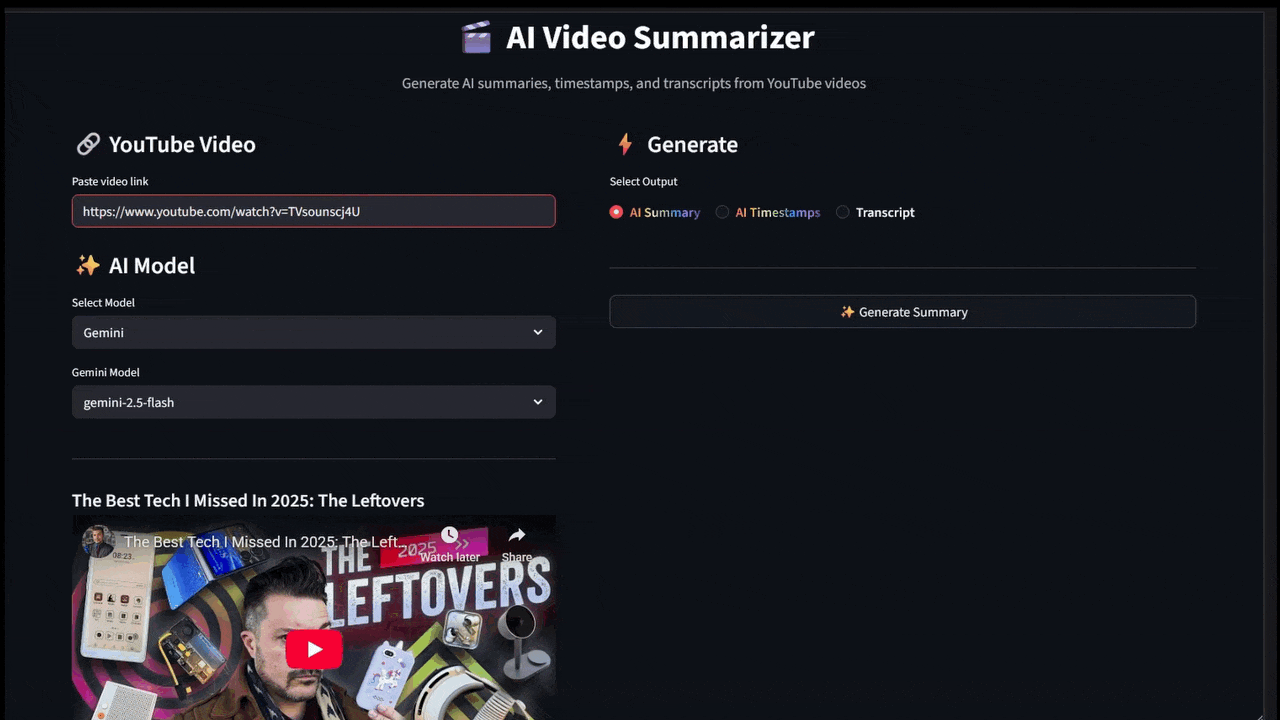 AI-Video-Summarizer 界面截图