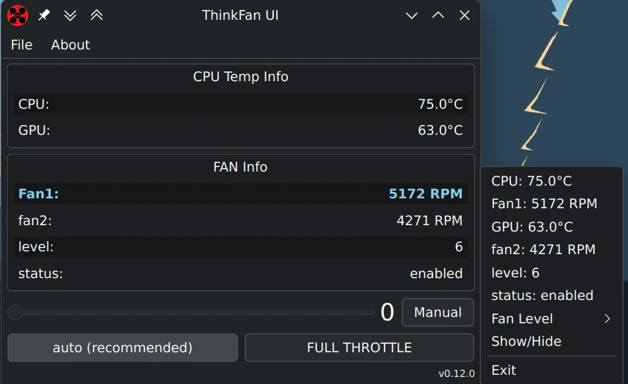 thinkfan-ui 界面截图