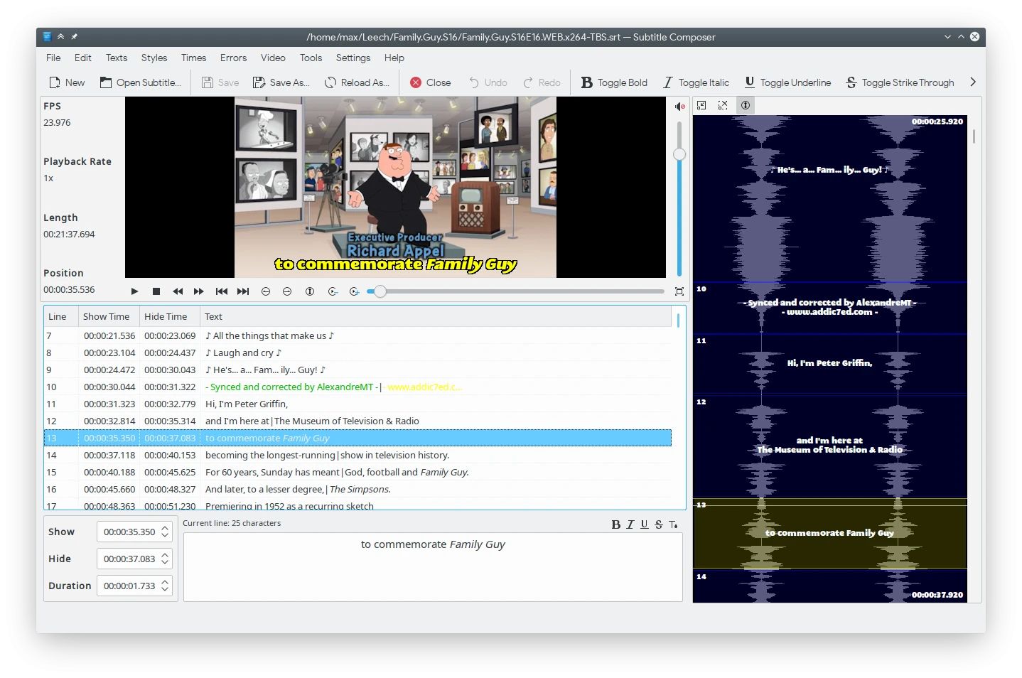 SubtitleComposer 界面截图