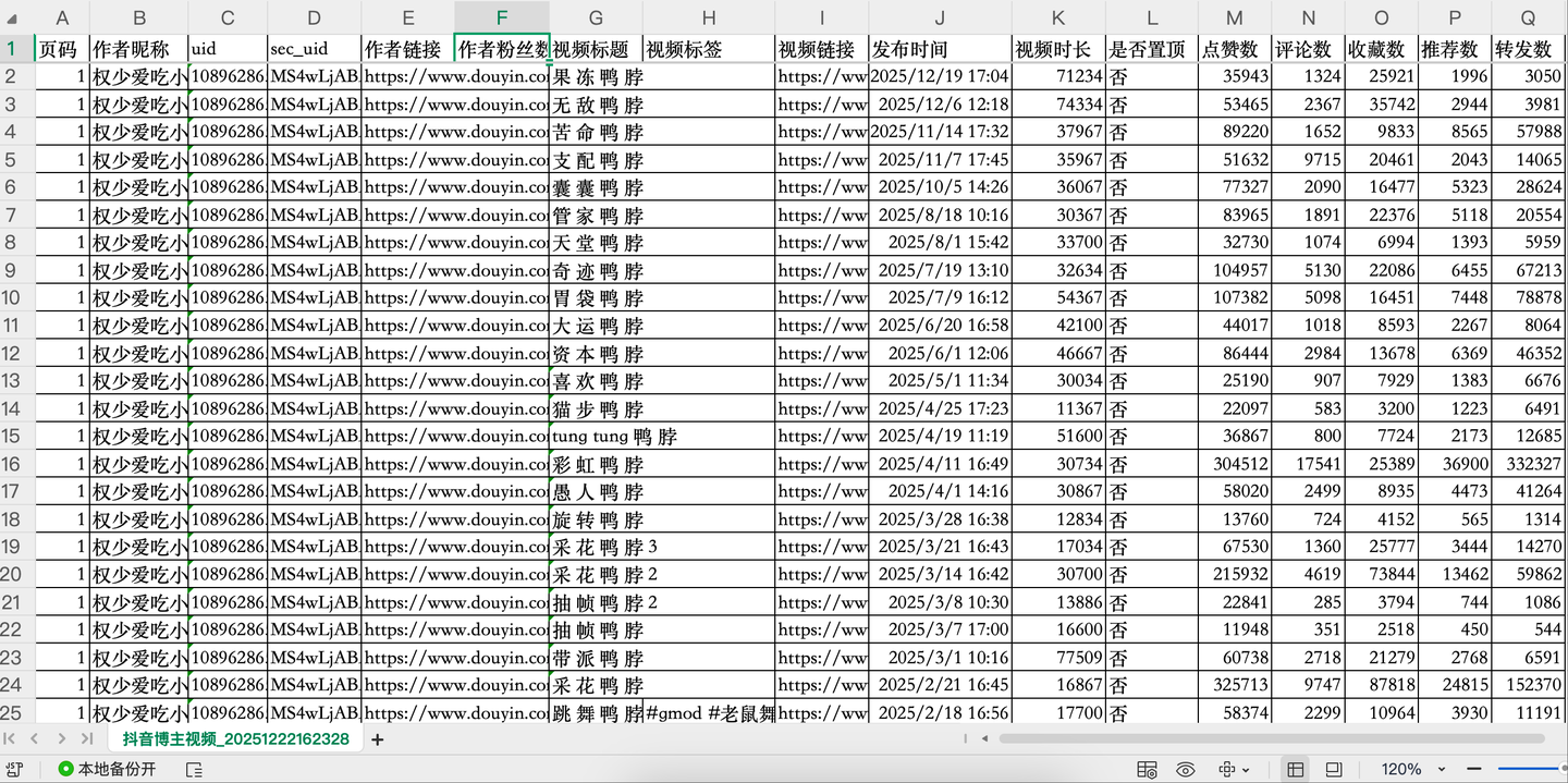 douyin_user_post 界面截图