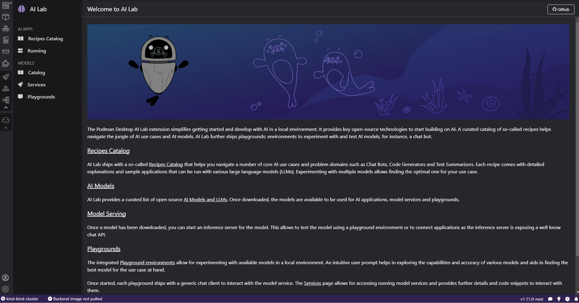 podman-desktop-extension-ai-lab 界面截图