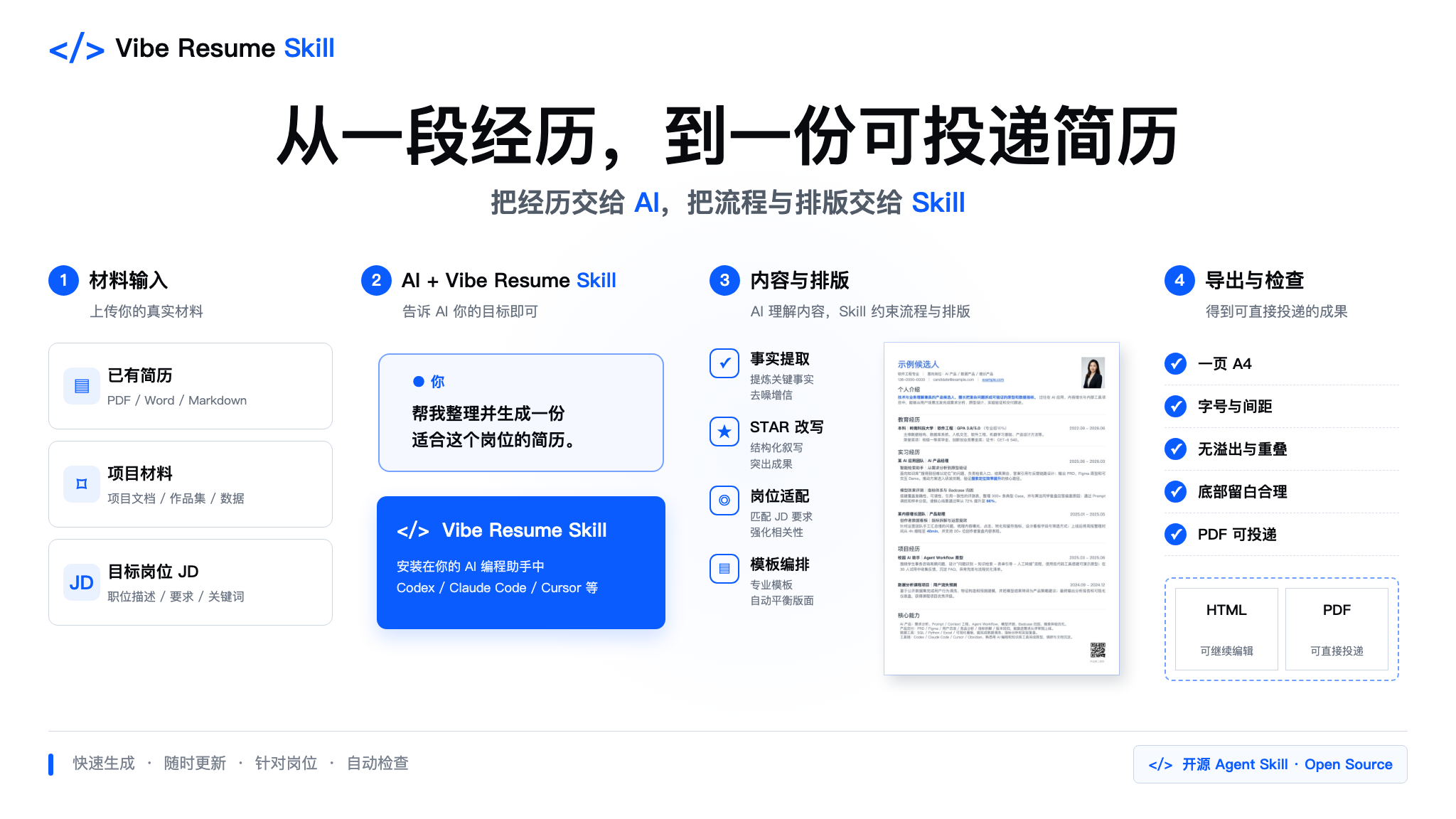 vibe-resume-skill 界面截图