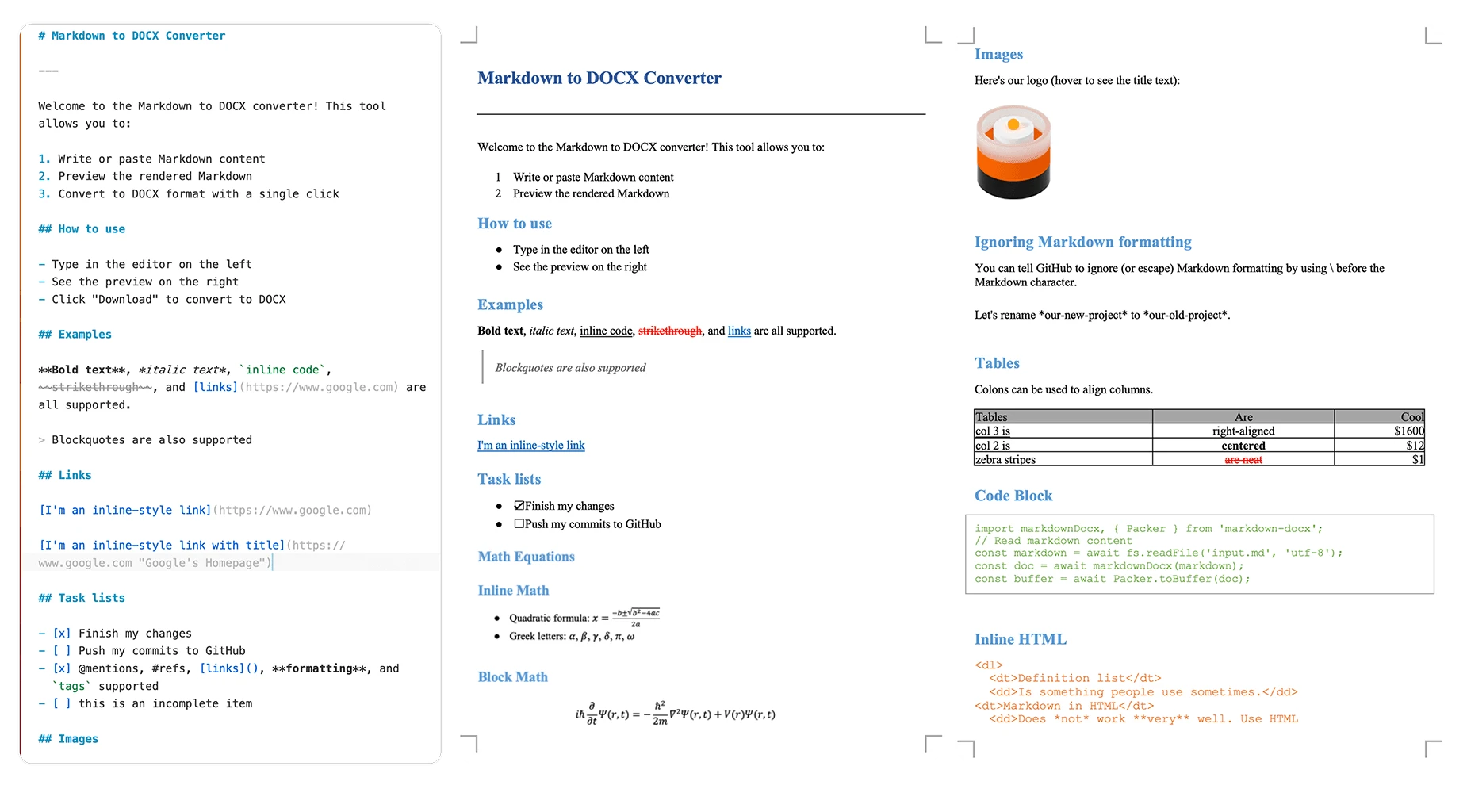 markdown-docx 主界面