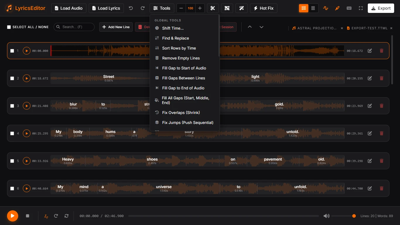 lyricseditor 界面截图