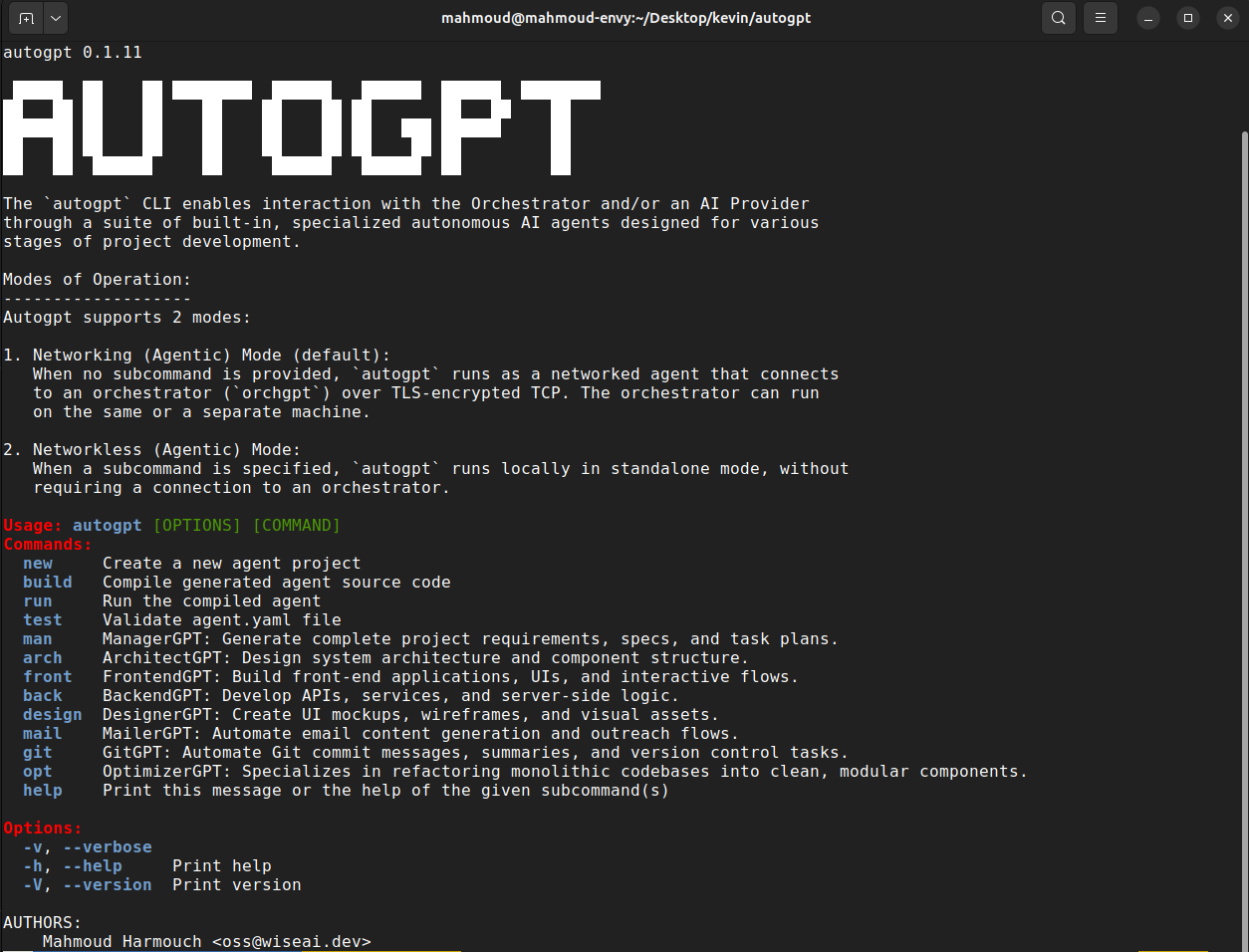 autogpt 界面截图