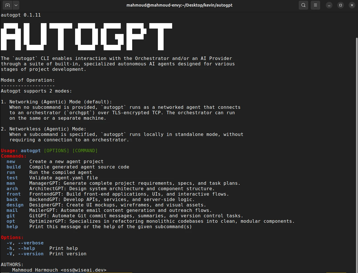 autogpt 界面截图