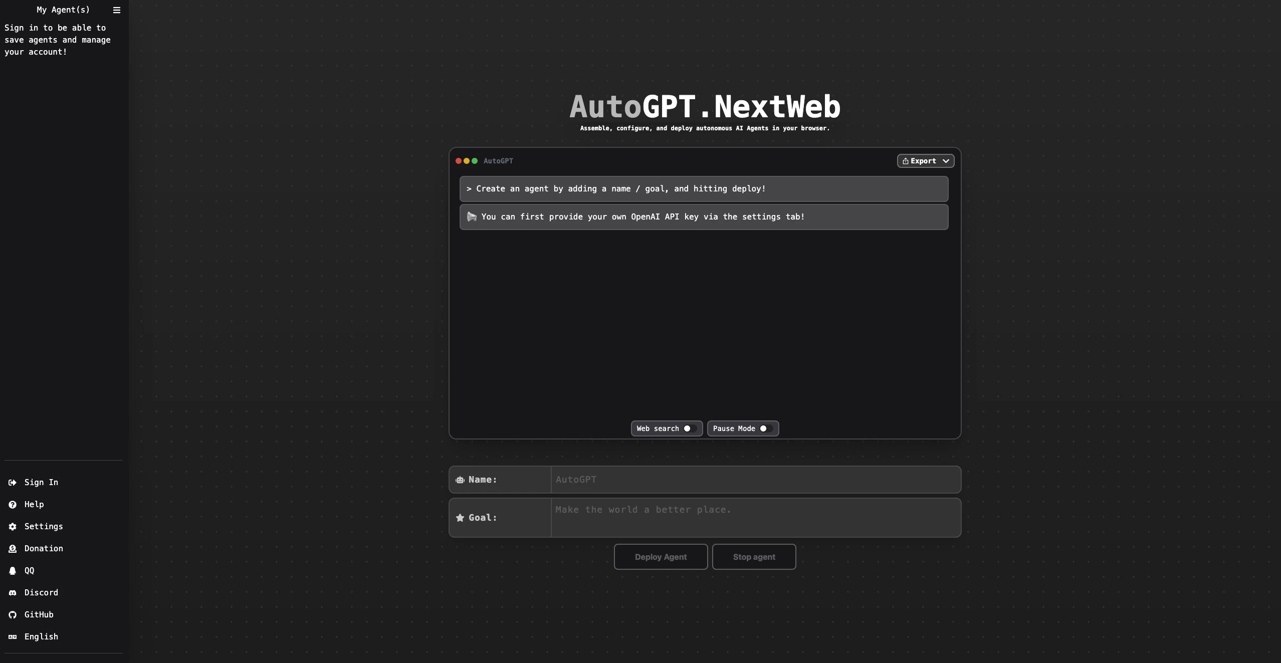 AutoGPT-Next-Web 界面截图