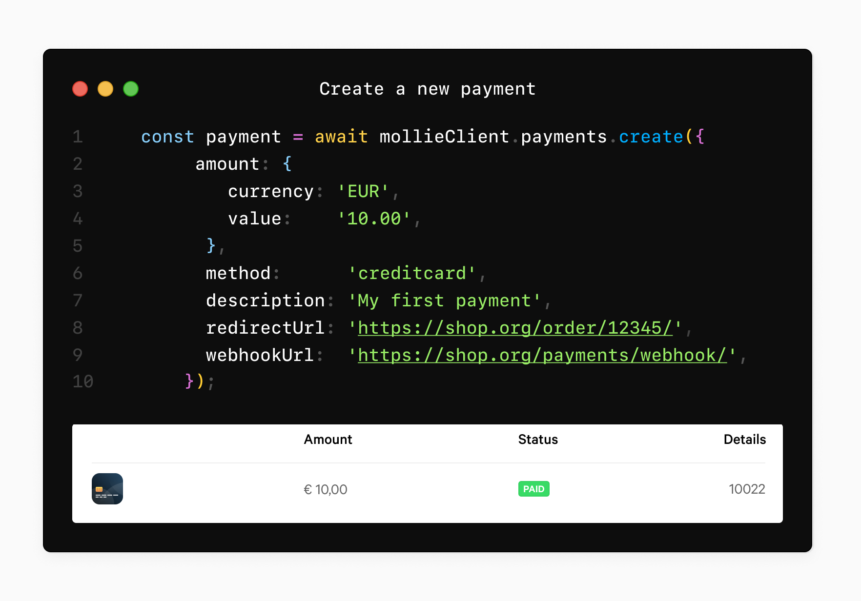 mollie-api-node 主界面
