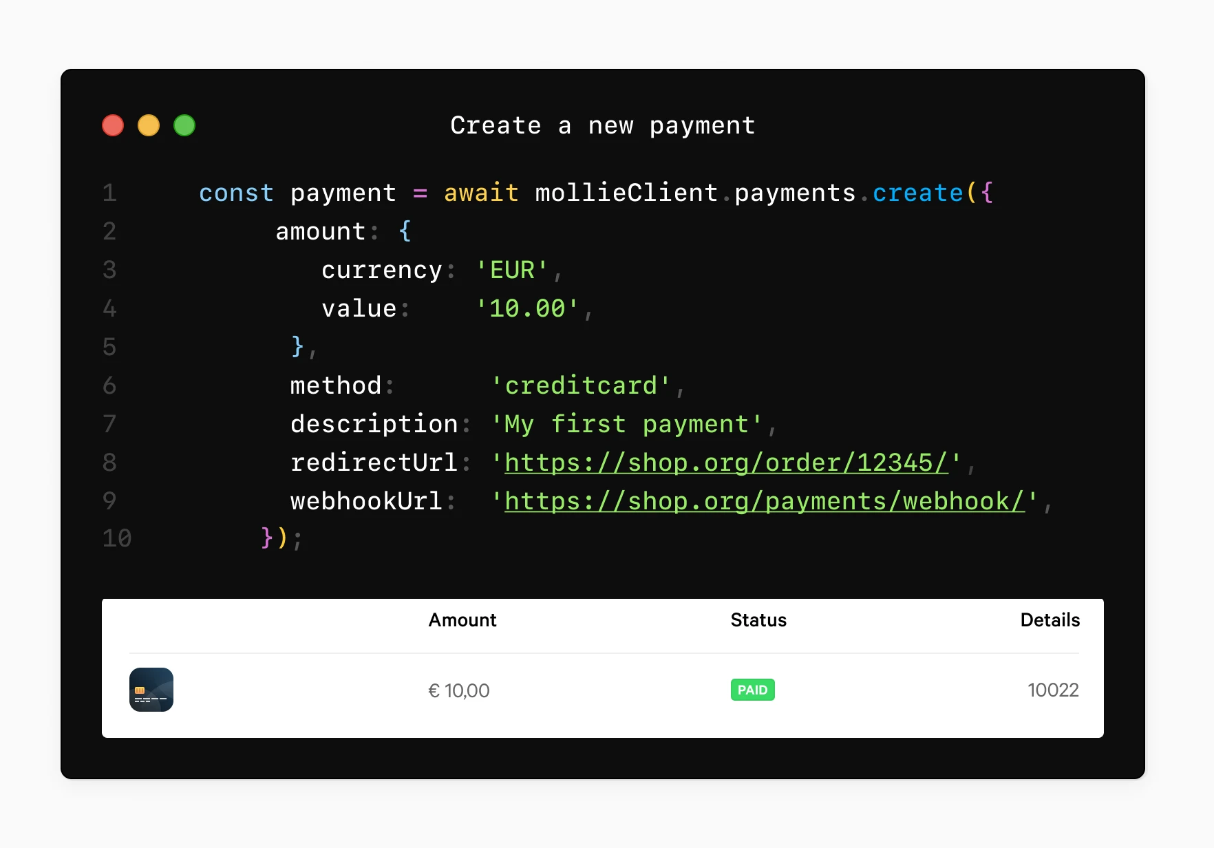 mollie-api-node 主界面