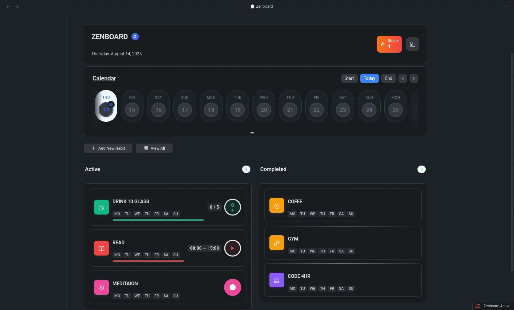 obsidian-zenboard 主界面