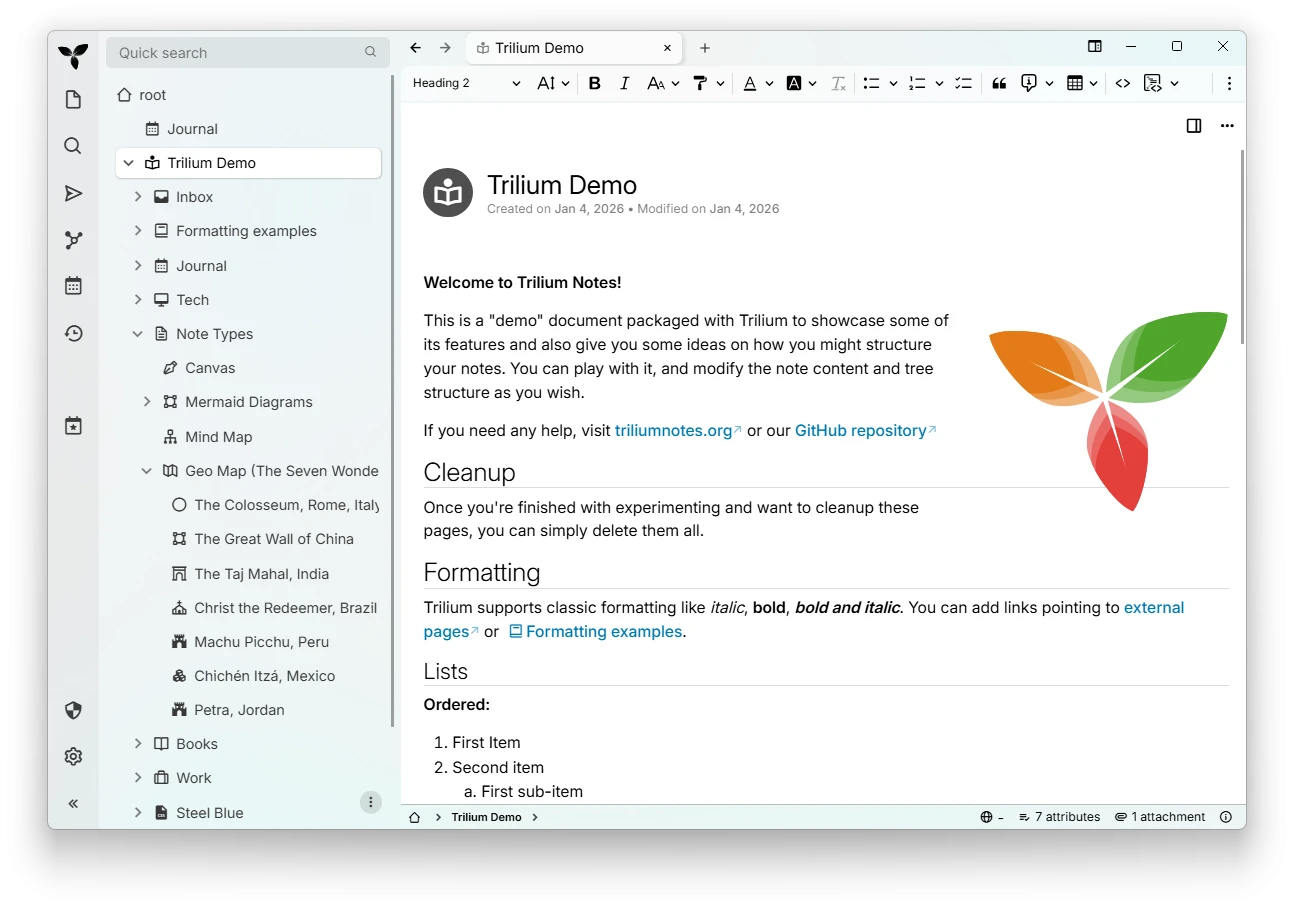 TriliumNext Notes 主界面