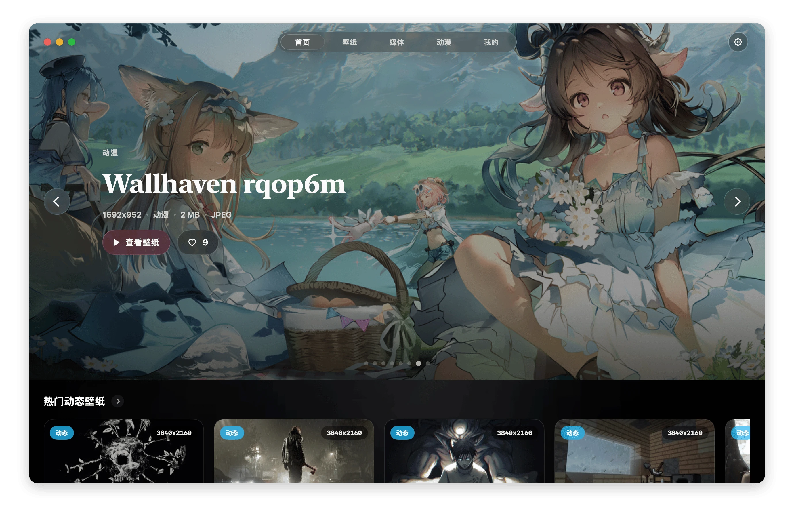 WaifuX 主界面