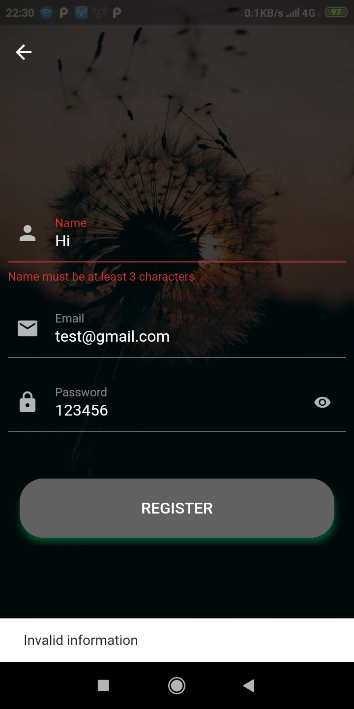 node-auth-flutter-BLoC-pattern-RxDart 界面截图