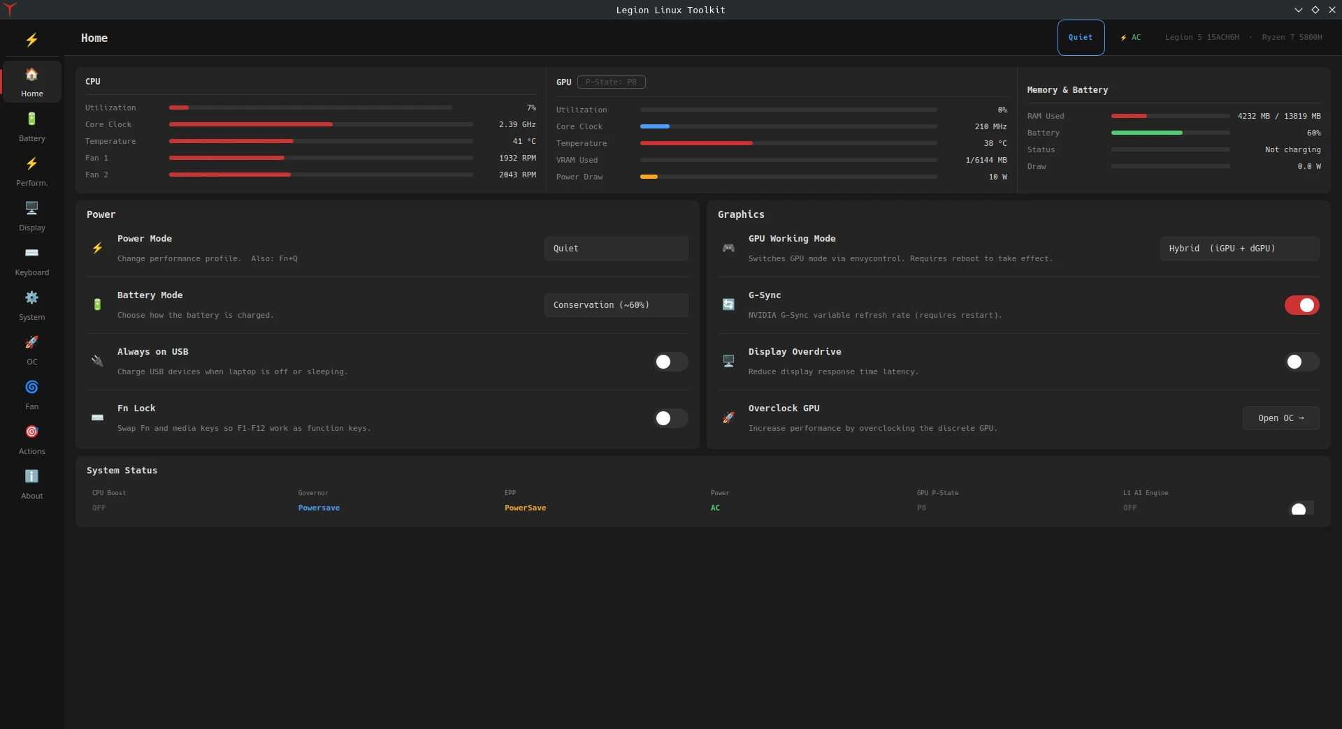 legion-linux-toolkit 主界面