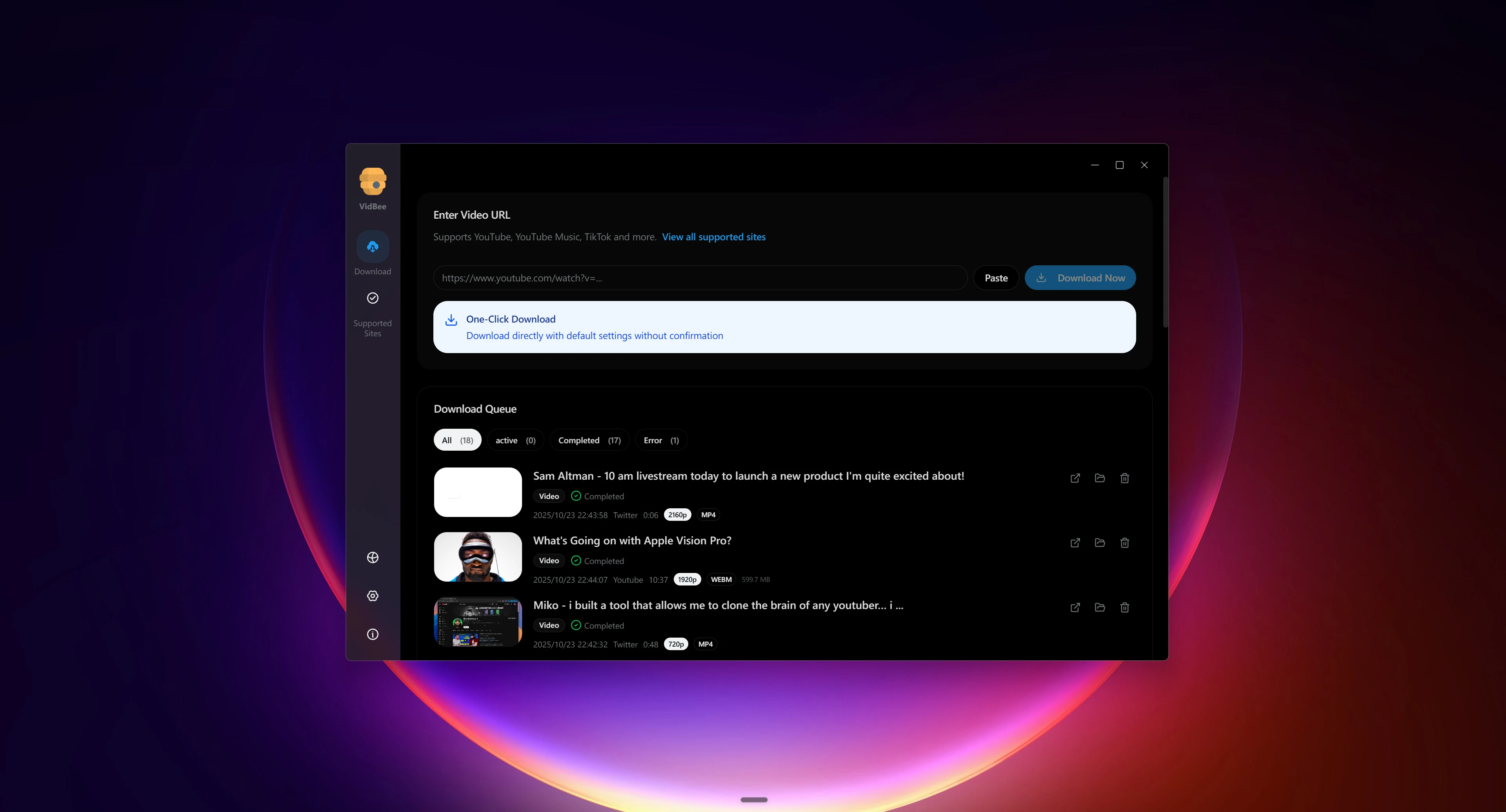 VidBee 主界面