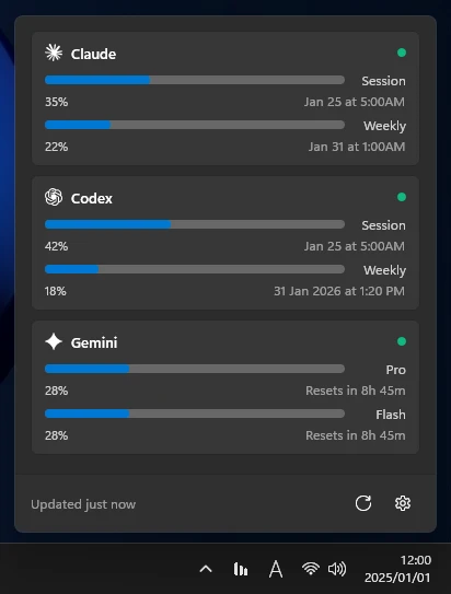 CodexBarWin 主界面
