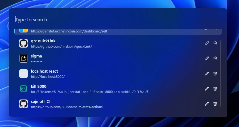 quickLink 主界面